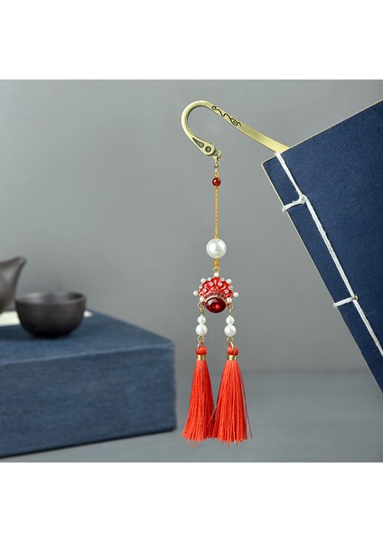 Kırmızı Stil Ezone Antika Metal Ayraç Pekin Opera Yüzü Ayraç El Yapımı Renkli Püsküllü Boncuklu Vintage Zarif (Yurt Dışından)