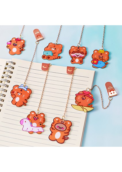 No.5 Tarzı Sevimli Kaplan Kolye Yer Işareti Akrilik Malzeme Paslanmaz Çelik Zincir Kitap Sayfa Kelepçesi Sayfa Işareti Öğrenci Kawaii Kırtasiye (Yurt Dışından) fiyatları