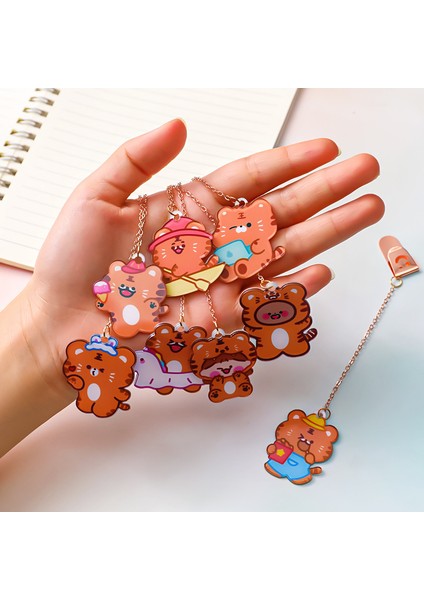 No.5 Tarzı Sevimli Kaplan Kolye Yer Işareti Akrilik Malzeme Paslanmaz Çelik Zincir Kitap Sayfa Kelepçesi Sayfa Işareti Öğrenci Kawaii Kırtasiye (Yurt Dışından) fırsatları