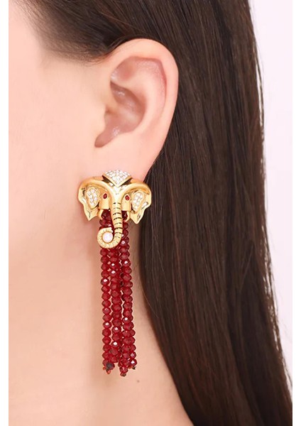 Elephas Bordo Kristal Boncuk Sallantılı Kadın Küpe fiyatları