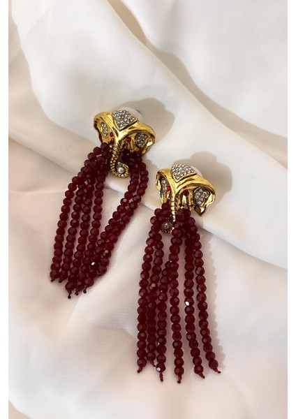 Elephas Bordo Kristal Boncuk Sallantılı Kadın Küpe modelleri