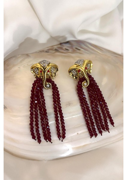 Elephas Bordo Kristal Boncuk Sallantılı Kadın Küpe fırsatları