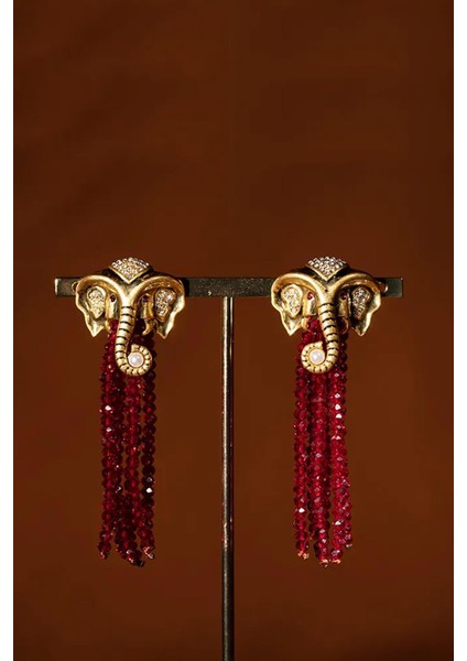 Elephas Bordo Kristal Boncuk Sallantılı Kadın Küpe indirimleri