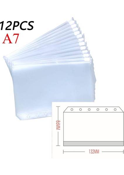 A7 12 Adet 8.6X13.2Cm Stili Kolaylık Sağlayan Pvc A5 A6 A7 Dosya Cebi Açık Fermuarlı Klasörler 6-Halkalı Defter Dosyaları Raporlar Klasörü Için (Yurt Dışından)