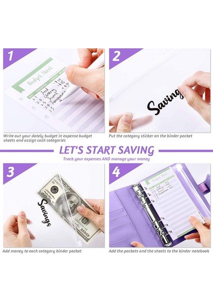 A6 Pembe-Bir Stil A6 Pu Deri Kapak Defter Bütçe Planlayıcı Organizatör, 8 Halkalı Cep, 12 Adet Gider Bütçe Sayfası Ve Alfabe Çıkartması (Yurt Dışından)