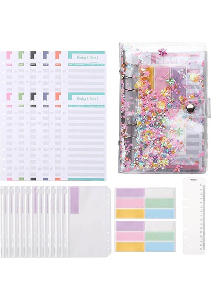 Kabuk Payetler Tarzı A6 Cüzdan Bütçe Zarfları Pvc Kabuk Payetli Defter Kapağı, Fermuar Cebi, Bütçe Sayfası, Renkli Etiketler, Ölçek Cetvel - E-Ticaret Başlığı (Yurt Dışından)