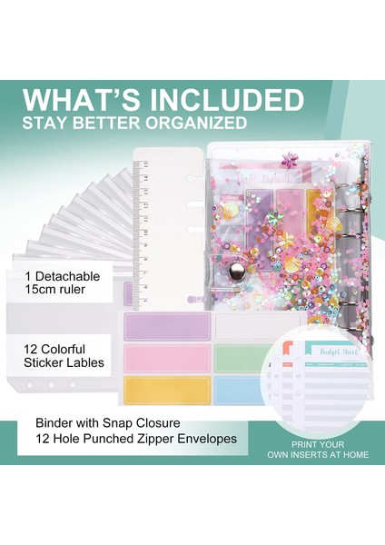 Kabuk Payetler Tarzı A6 Cüzdan Bütçe Zarfları Pvc Kabuk Payetli Defter Kapağı, Fermuar Cebi, Bütçe Sayfası, Renkli Etiketler, Ölçek Cetvel - E-Ticaret Başlığı (Yurt Dışından) fiyatları