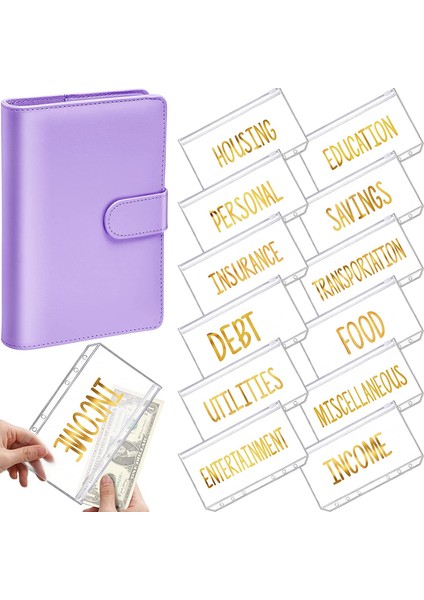 A6 Mor Tarzı A6 Pu Deri Cüzdan Bütçe Nakit Zarfları Kişisel Organizer 12 Dosyalı Fermuarlı Cüzdanlar Için Fatura Planlayıcı, Para Biriktirme (Yurt Dışından)