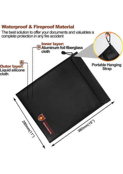 Belge Çantası Yangına Dayanıklı Su Geçirmez Güvenli Dosya Düzenleyici Çanta - Ev Ofis Seyahat Için (Yurt Dışından)