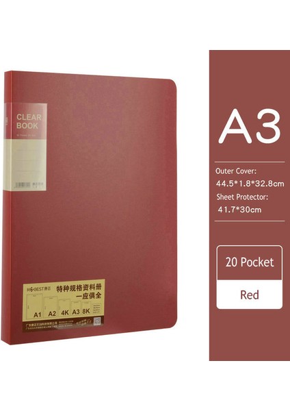 Kırmızı Stil A3 Cep Dosya Albümü Resimler Belgeler Çanta 8K Klasör Sanat Koleksiyonu Organizer Ofis Öğrenci Malzemeleri (Yurt Dışından)