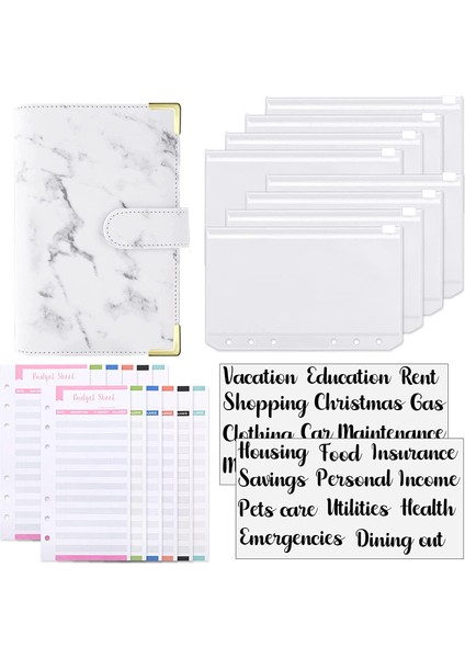 A6-Mermer Beyaz Tarzı A6 Bütçe Cüzdanı Defteri İle Nakit Zarflar Sistemi, Gider Bütçe Tabloları, Kategori Etiketleri, Bütçeleme Ve Para Biriktirme Için (Yurt Dışından)