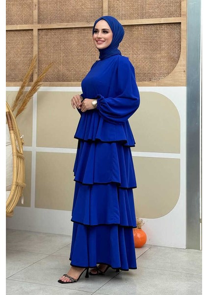 Bel Kuşaklı Kat Detay Elbise 6029 Saks modelleri