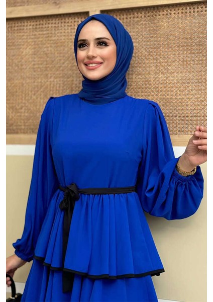 Bel Kuşaklı Kat Detay Elbise 6029 Saks fırsatları