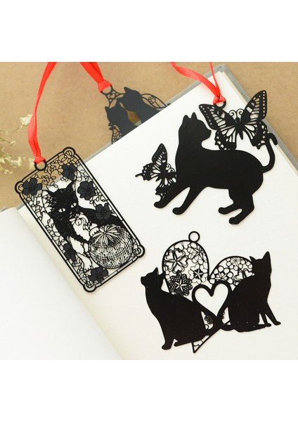 Çiçek Stili 1 Adet Siyah Kedi Kitap Ayracı Kırmızı Ip Retro Metal Ayracı Benzersiz Okuma Kırtasiye Ofis Okul A6927 (Yurt Dışından) modelleri