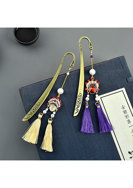 Glod Tarzı Ezone Antika Metal Ayraç Pekin Opera Yüzü Ayraç El Yapımı Renkli Püsküllü Boncuklu Vintage Zarif (Yurt Dışından) modelleri