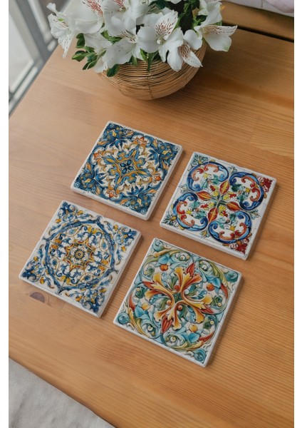 Otantik Tasarımlar Dekoratif Taş Bardak Altlığı Italyan Mermeri Deseni- 4'lü Seti fiyatları