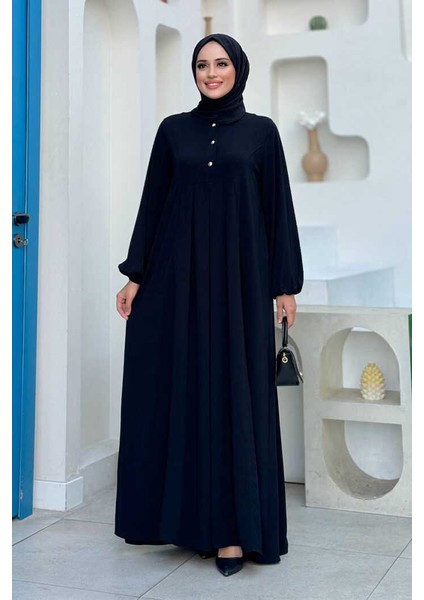 Düğme Detaylı Elbise 6028 Siyah