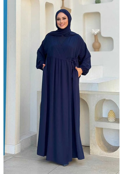 Şallı Kruvaze Namaz Elbisesi 6027 Lacivert modelleri