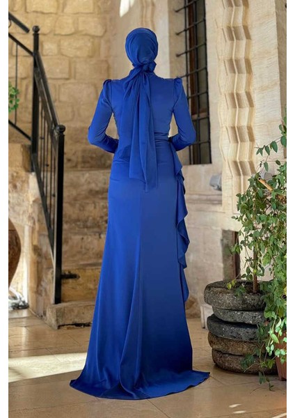 7011 Fırfır Detay Abiye Saks