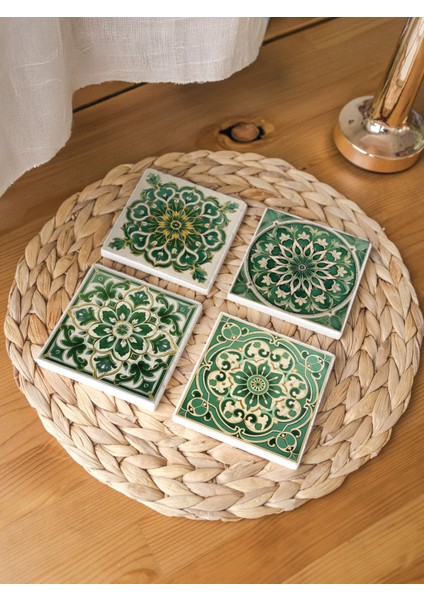 Osmanlı ve Çini Desenli Doğal Taş Bardak Altlığı Yeşil- 4'lü Set fiyatları