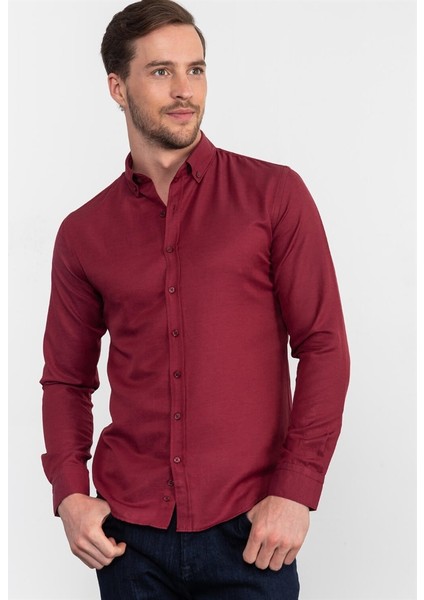 Slim Fit Düz bordo Erkek Gömlek fiyatları