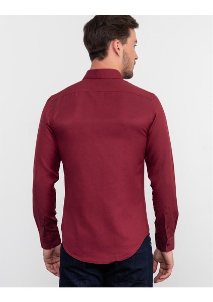 Slim Fit Düz bordo Erkek Gömlek modelleri