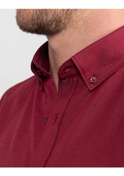 Slim Fit Düz bordo Erkek Gömlek fırsatları