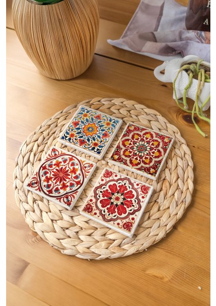 Osmanlı ve Seramik Desenli Doğal Taş Bardak Altlığı - 4'lü Set fiyatları