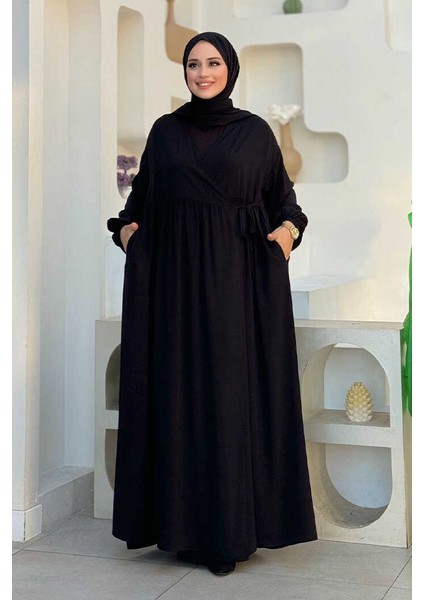 Şallı Kruvaze Namaz Elbisesi 6027 Siyah