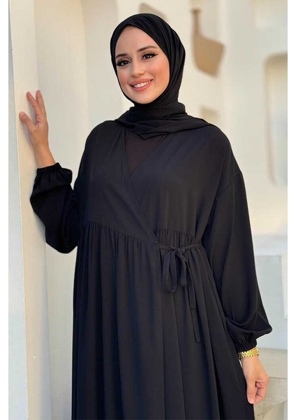 Şallı Kruvaze Namaz Elbisesi 6027 Siyah fırsatları