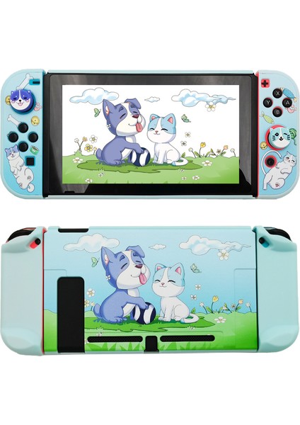 Nintendo Switch Konsol Koruyucu Kılıf Hard Case Karikatür Kedi ve Köpek Teması (Yurt Dışından)