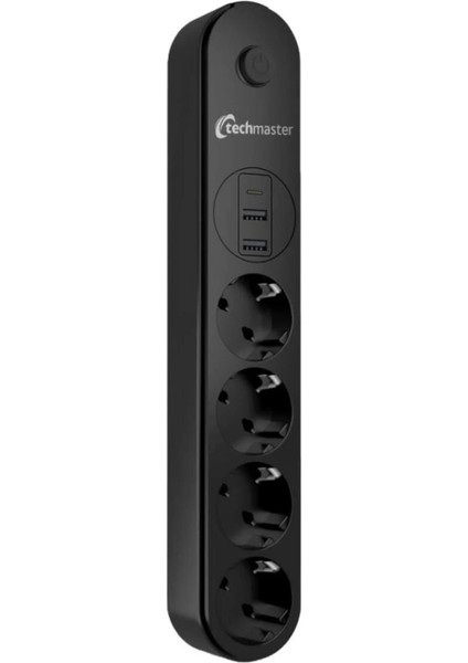 USB Type-C Akım Çocuk Korumalı 4lü Priz 2mt Siyah