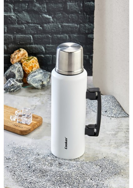 1.5 Litre Çift Katlı Çelik Termos - 24 Saat Sıcak, 48 Saat Soğuk, Kulplu (Kamp, Piknik, Ofis, Seyahat, Outdoor)
