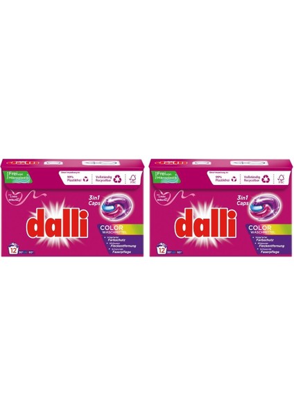 Dalli Renkli Çamaşırlar Için Tablet Çamaşır Deterjanı 3'ü Bir Arada (12 Yıkama) 2'li Set