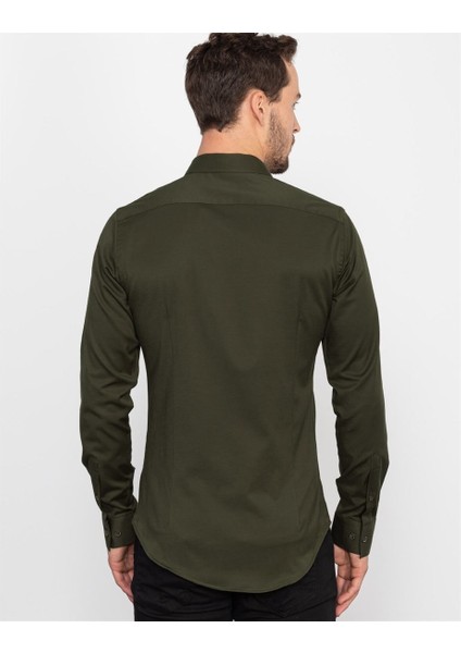 Slim Fit Likralı Düz saten Erkek Gömlek modelleri