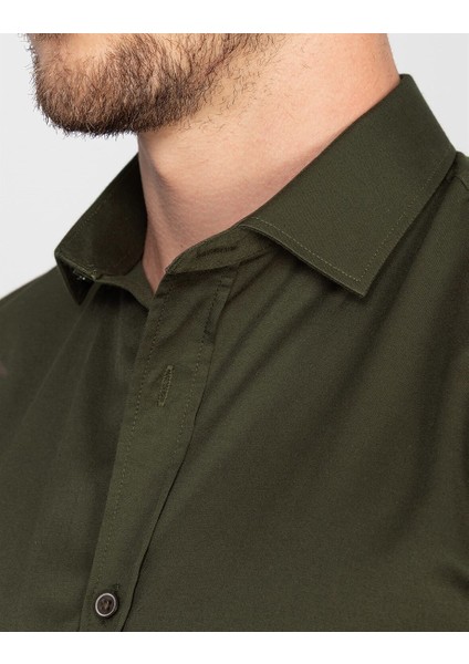 Slim Fit Likralı Düz saten Erkek Gömlek fırsatları