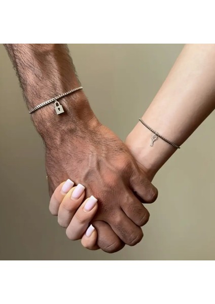 Gümüş 2 Adet Çelik Anahtar Kilidi Sevgili Arkadaş Çift Bilekliği