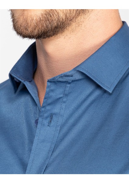 Slim Fit Likralı Düz Saten Erkek Gömlek