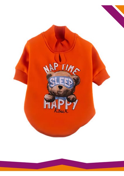 Basic Köpek Baskılı Sweatshirt Nap Time Sleep Happy Hour İçi Polarlı Kıyafet