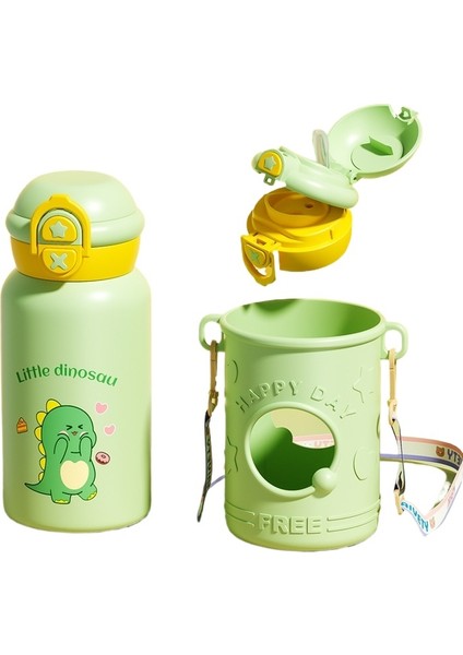 Karikatür Çocuk Tencere 316 Paslanmaz Çelik Termos Kupa Öğrenci Kılıf Kayışı Taşınabilir Sıçrama Kapak Saman Su Bardağı (Yurt Dışından)