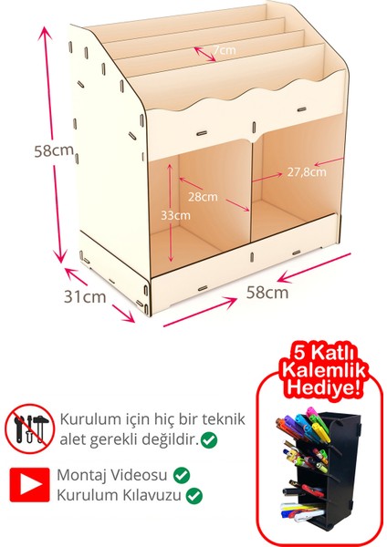 Toby 6 Bölmeli Ahşap Montessori Kitaplık Bebek Çocuk Odası Eğitici Iskandinav Tarz Kitaplık fiyatları