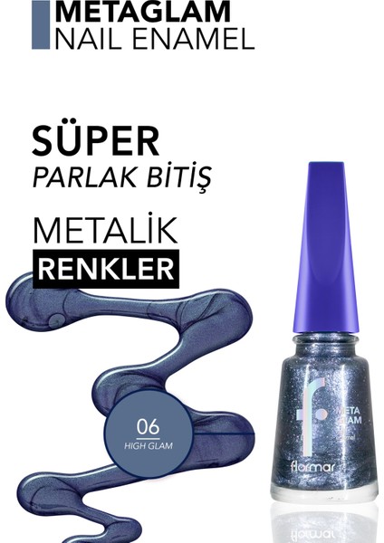 Metaglam Yüksek Pigmentli & Yoğun Parlak Bitişli Işıltılı/Metalik Oje