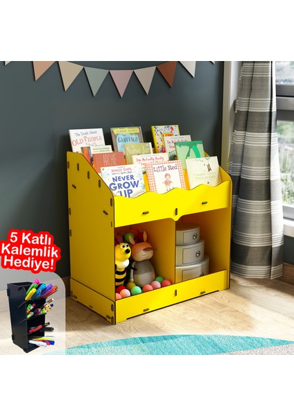 Toby 6 Bölmeli Ahşap Montessori Kitaplık Bebek Çocuk Odası Eğitici Iskandinav Tarz Kitaplık