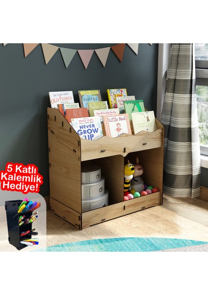 Toby 6 Bölmeli Ahşap Montessori Kitaplık