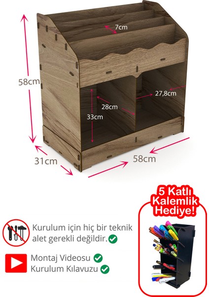 Toby 6 Bölmeli Ahşap Montessori Kitaplık