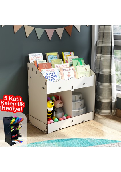 Toby 6 Bölmeli Ahşap Montessori Kitaplık Bebek Çocuk Odası Eğitici Iskandinav Tarz Kitaplık