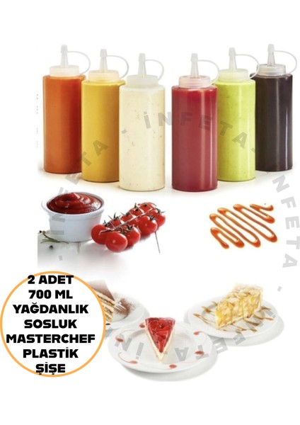 2 Adet Plastik Yağlık Sosluk Şişesi 700 ml Masterchef Sosluk Şeffaf Yağdanlık