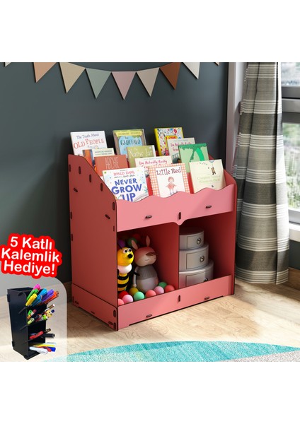 Toby 6 Bölmeli Ahşap Montessori Kitaplık Bebek Çocuk Odası Eğitici Iskandinav Tarz Kitaplık