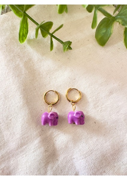 Mor Seramik Fil Çelik Halka Küpe