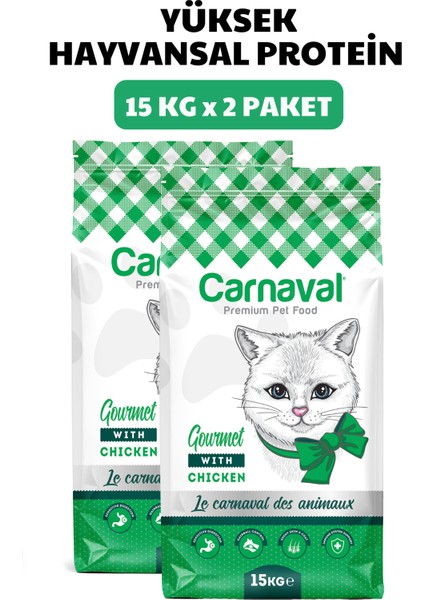 Gourmet Tavuklu Kuzu Etli ve Ciğerli Yetişkin Kedi Maması 30Kg (2x15Kg )